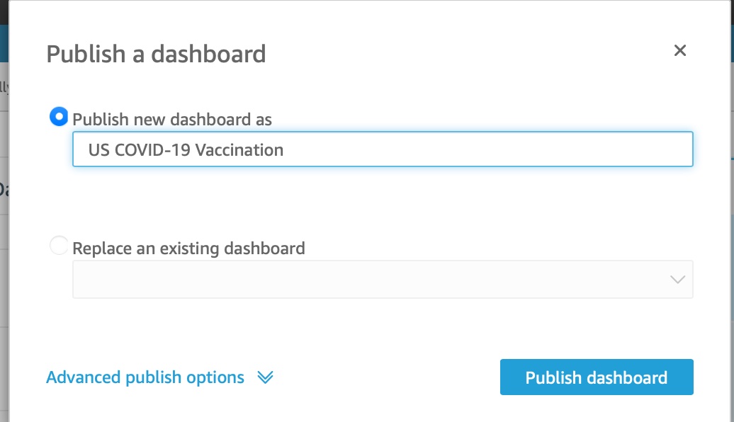 Publish Dashboard Action