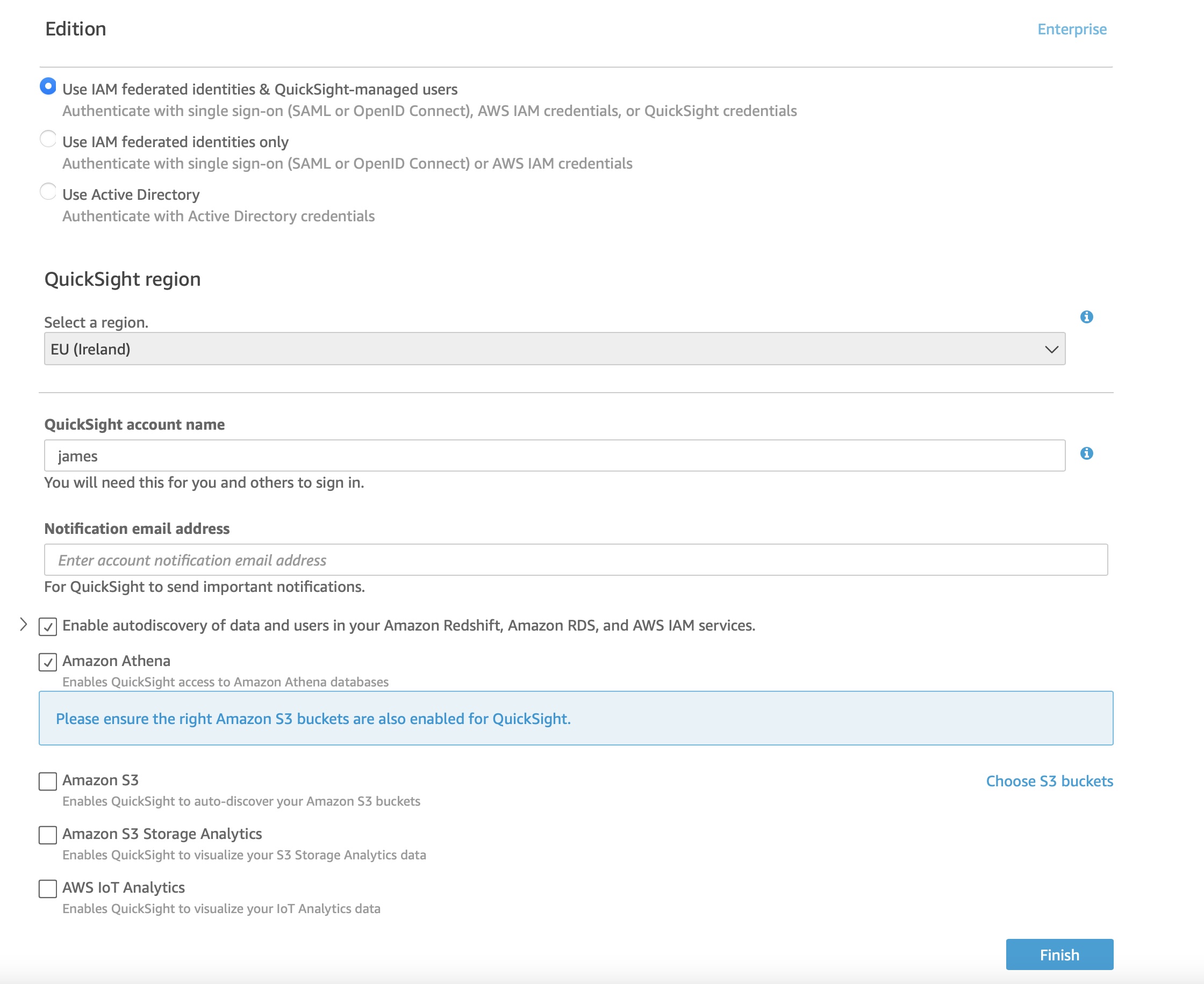 QuickSight Account Settings