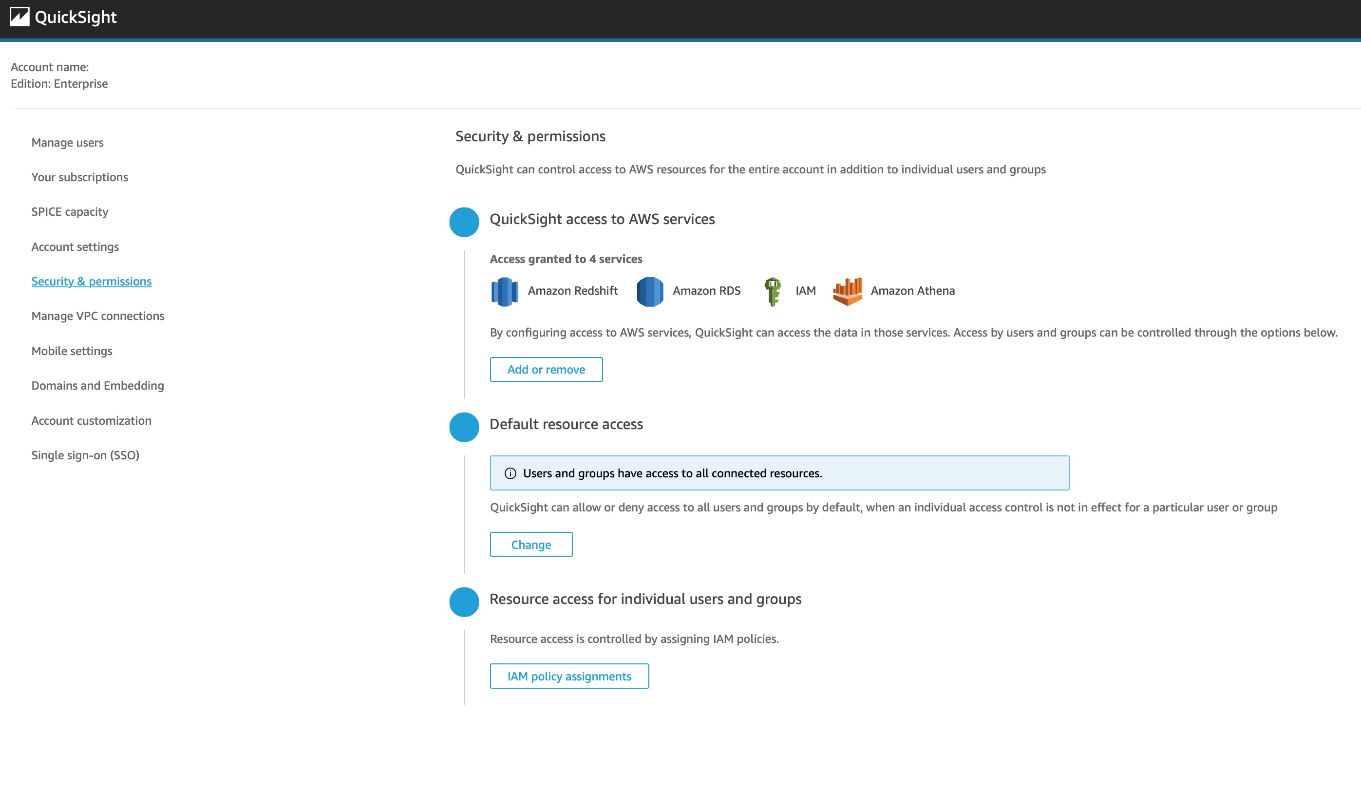 Adjust QuickSight Permissions